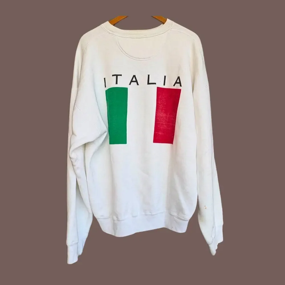 Italia Flag Sweatshirt | White Cotton Blend | Size L | Vintage